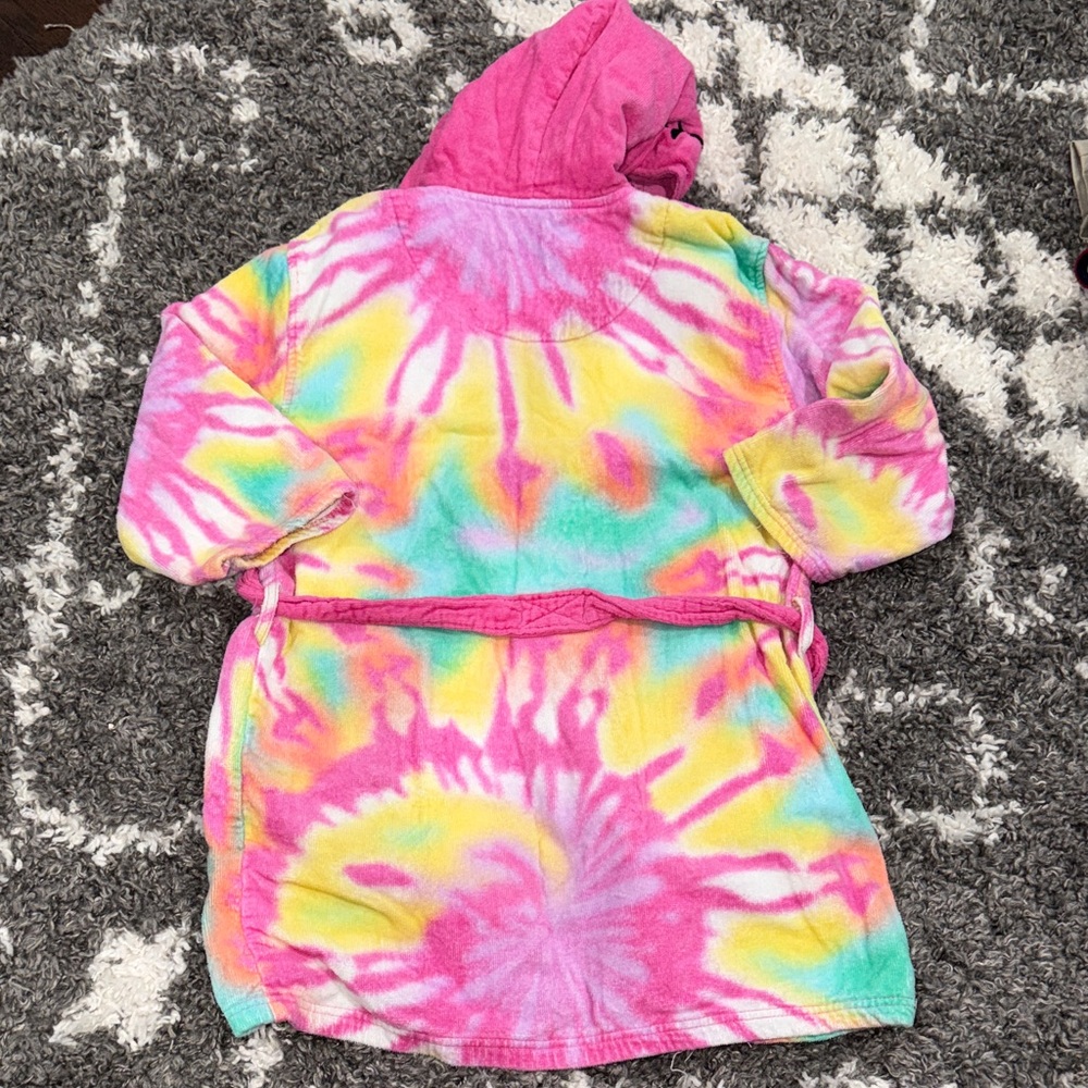 EUC Saint Eve Pink tie dye Flamingo Hooded Bathrobe cotton towel beach cover up - Picture 6 of 6
